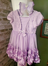 Pageant Dress Lavender Party Dress w/ Bow Hair Clip - Size 3T Flower Tulle Skirt