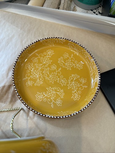 Temptations By Tara Floral Lace Chocolate Brown/yellow 8” Plate Set Of 5 - Picture 8 of 13