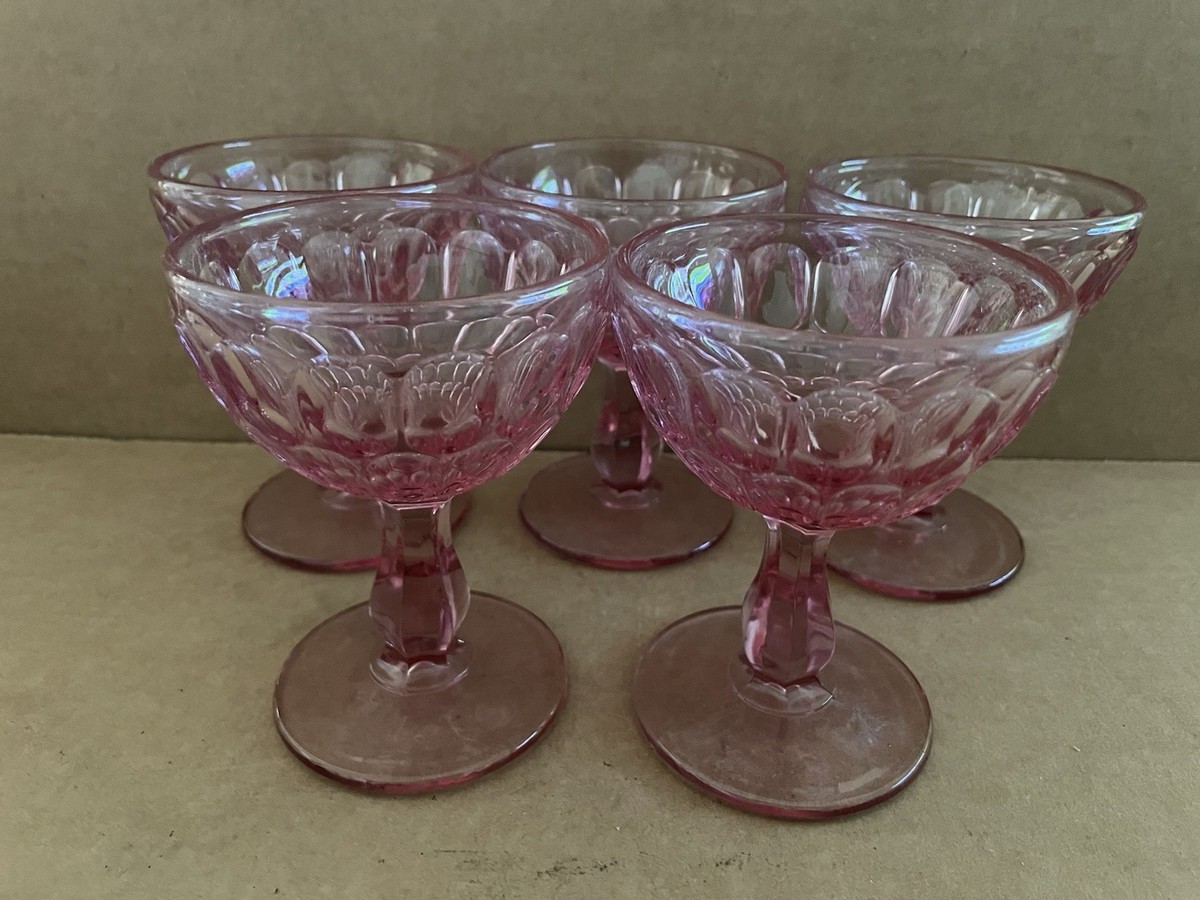 希少！40s～50sフェントンFENTON ピンク色ガラス　アメリカアンティーク Vintage FENTON Colonial Pink Thumbprint Champagne Footed Sherbets
