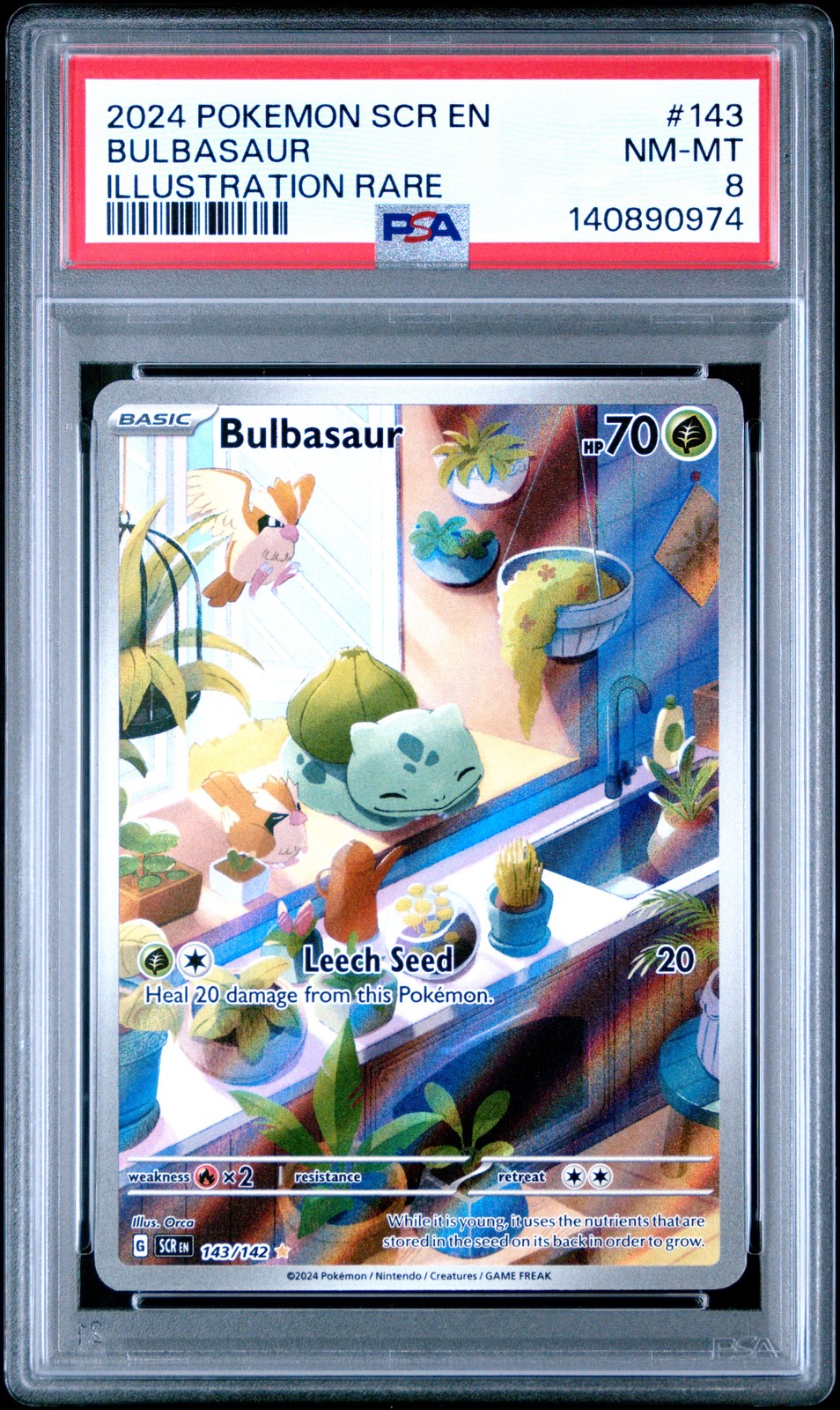 2024 POKEMON SCR EN-STELLAR CROWN ILLUSTRATION RARE #143 BULBASAUR PSA 8