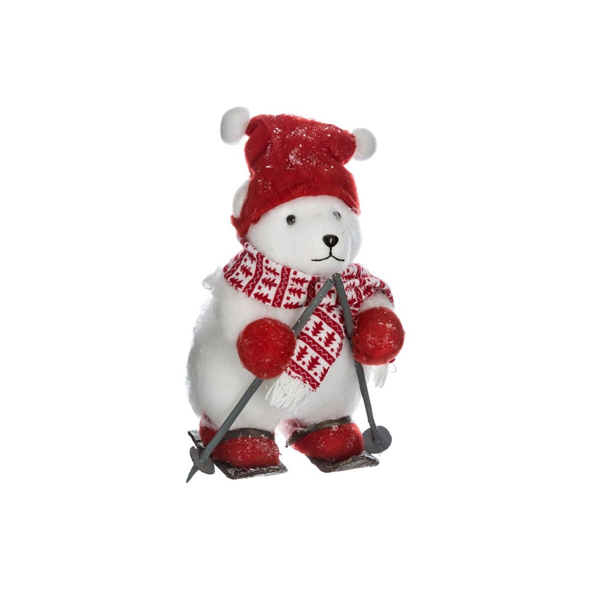 Ours avec skis Étoile 40cm en peluche blanche et finitions tricotées main