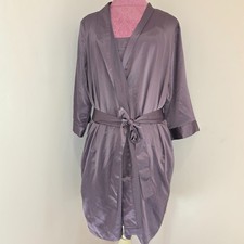 Cabernet Nightgown Slip Robe Lingerie Pajama Set Satin Deep Plum L Peignoir