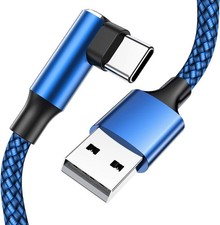 USB C Cable 90 Degree Right Angle 2Pack 10FT , A to Type C Nylon Blue