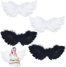 4Pcs Mini Angel Wings for Crafts Black and White Feather Angel Wings, Soft Fluff