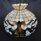 Tiffany Style Stained Glass Lamp Hanging Floral Ribbon Vintage 21" Wide 13" Tall