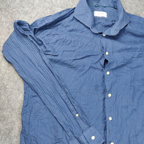 Eton Shirt Mens XXL Blue Contemporary Cotton Long Sleeve flaws - Picture 3 of 18