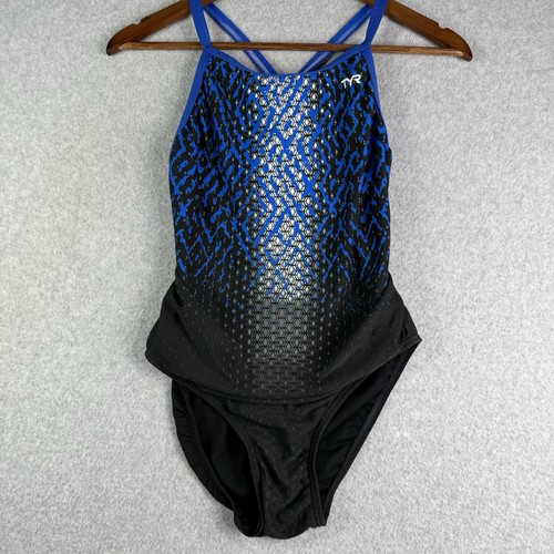 TYR Women's Medium 34 Odyssey Diamondfit Swimsuit Blue Geometric