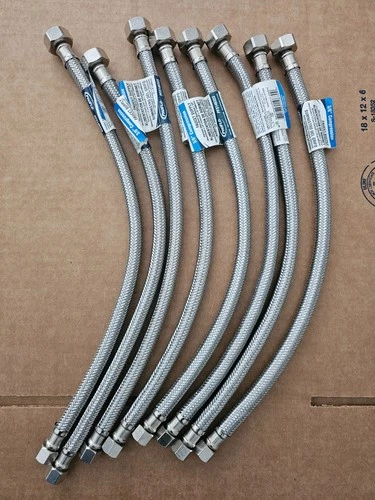 Plumbing Lot 8ct -3/8C X 1/2FIP 16" Braided SS Faucet Supply Line -SHIPS TODAY - Picture 1 of 2
