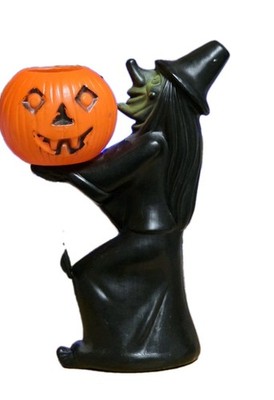 Vintage Halloween Tico Toys Blow Mold Witch With Green Face Jack O Lantern Rare