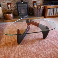 Quality Noguchi Style Coffee Table Black Base. 18mm 40KG glass top