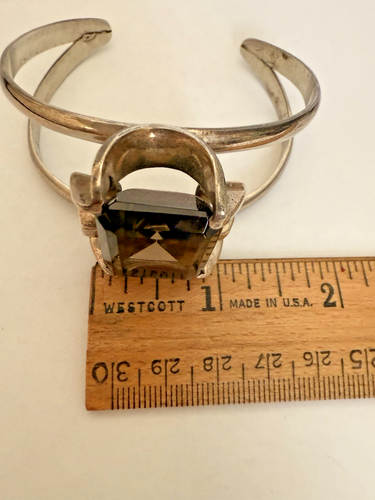 Set bracciale e pendente vintage modernista topazio fumé argento sterling Messico - Foto 14 di 15