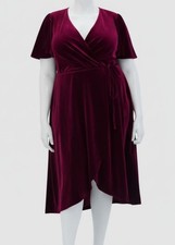 Jessica Howard Women's Red Faux-Wrap Waist-Tie Velvet Midi Dress Plus Size 16W