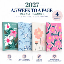 2027 Diary Thin Cover A5 Week to a View Daily Planner Floral Office Organiser
