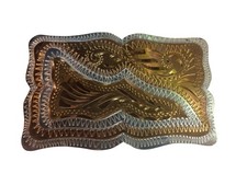 Hand Made Engraved Western Belt Buckle Nickel Layered 3D Cowboy 1970  s Vintage