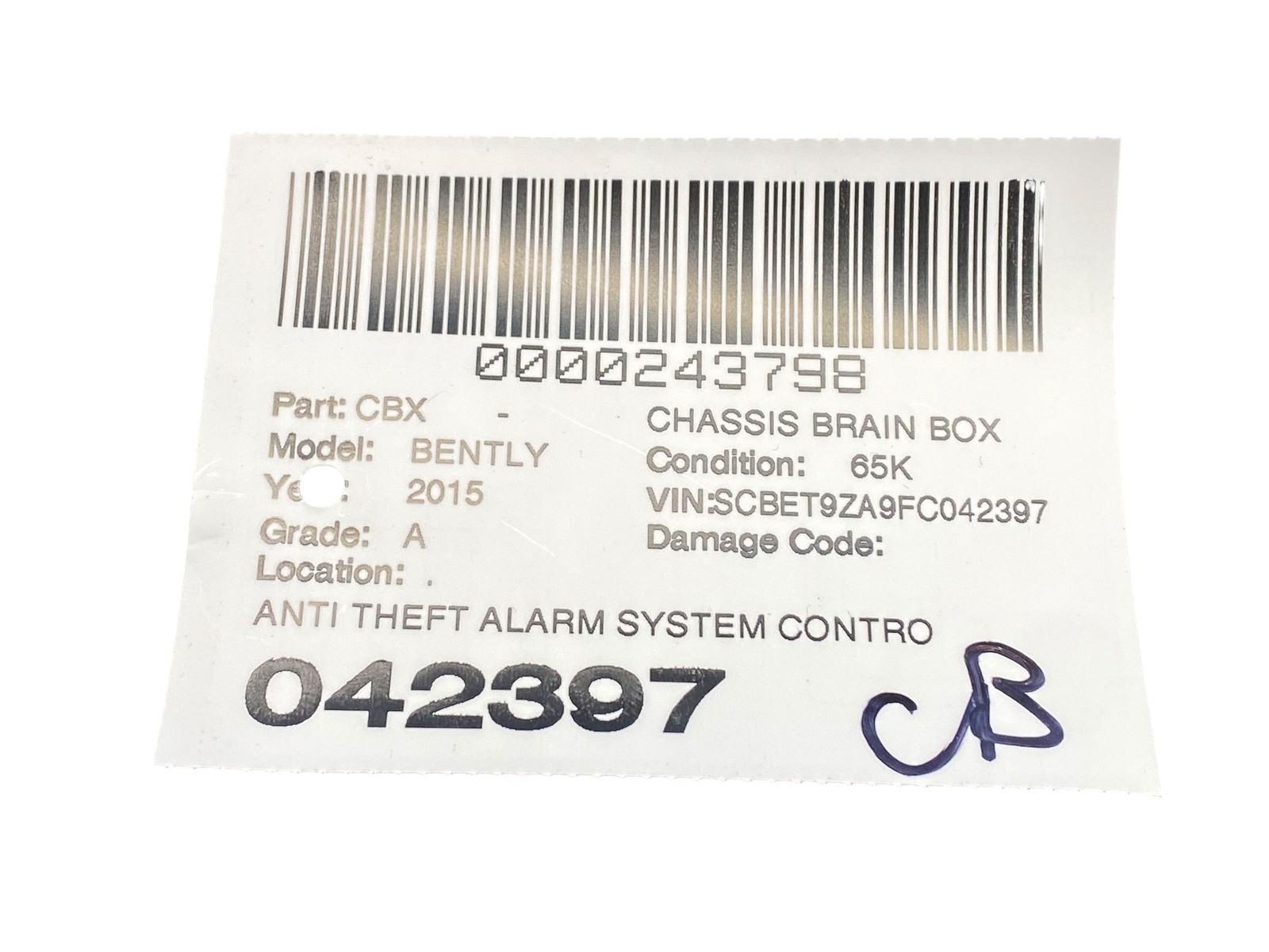 2013-2019 BENTLEY FLYING SPUR 4W 223B OEM ANTI THEFT ALARM SYSTEM CONTROL MODULE