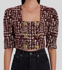 $595 Smythe Women's Red Wool Squared Padded Button Front Cropped Jacket Size 6.