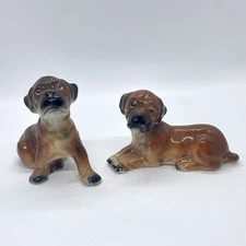 Boxer Puppy Dog Porcelain Figurines HIC 1953 Glossy Finish Set of 2 Vintage