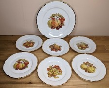 80s Vintage Cake Plate Set Fruit Patterns Side Plates Seltmann Weiden Gold Edge