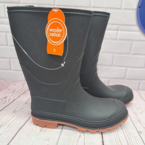 Wonder Nation Youth Boys Black TPE Rubber Lined Slip-on Chore Rain Boots: 5 - Afbeelding 1 van 6