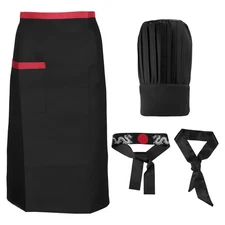 Hibachi Chef Costume Set Chef Tall Hat and Apron Outfit Set with Japanese Hea...