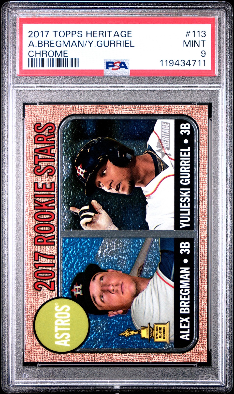 2017 TOPPS HERITAGE CHROME ALEX BREGMAN/YULIESKI GURRIEL ROOKIE RC 118/999 PSA 9