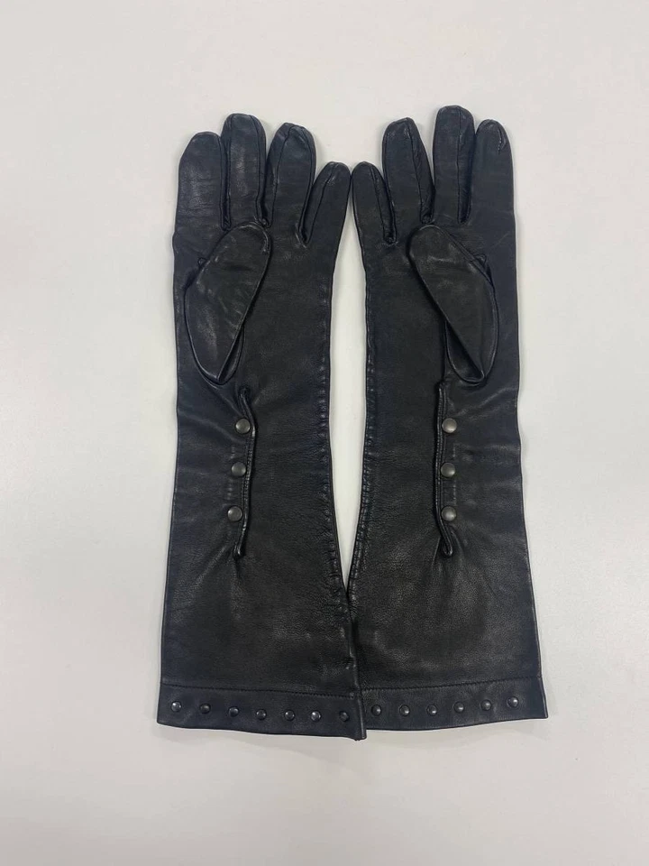 Guantes Largos BOTTEGA VENETA Cuero Genuino Negros Talla 65 Hechos en Italia Auténticos Foto 3 de 4
