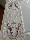 VTG Cotton Linen Table Runner With Floral Embroidery Butterflies  Trim 38” X 14” — photo 1