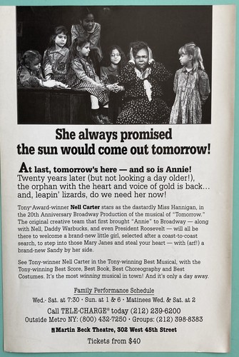 2 Sided Flyer Annie 20th Anniversary 9”X6” Martin Beck Theatre Nell Carter 1997 - Bild 2 von 2