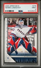 2005-06 UPPER DECK #216 HENRIK LUNDQVIST RC YOUNG GUNS SP PSA 9 ROOKIE CARD. rookie card picture