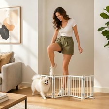 Free Standing Small Dog Gate Indoor, Short Foldable Dog Gate for Stairs White
