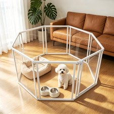 24" H Clear Dog Playpen Indoor, Metal Frame Acrylic Dog Play Pen Cage with Do...