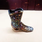 Vintage Fenton Iridescent Amethyst Carnival Glass Daisy & Button High Top Boot