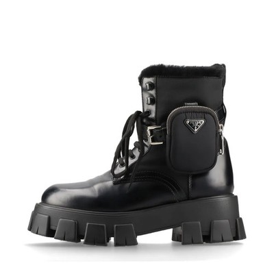 Prada Monolith Leather x nylon Short Boots 40 Unisex Black