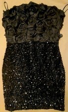 FAERIESTY WOMENS SEQUIN FLOWERS STRAPLESS DRESS  SIZE S BLACK  COLOR 