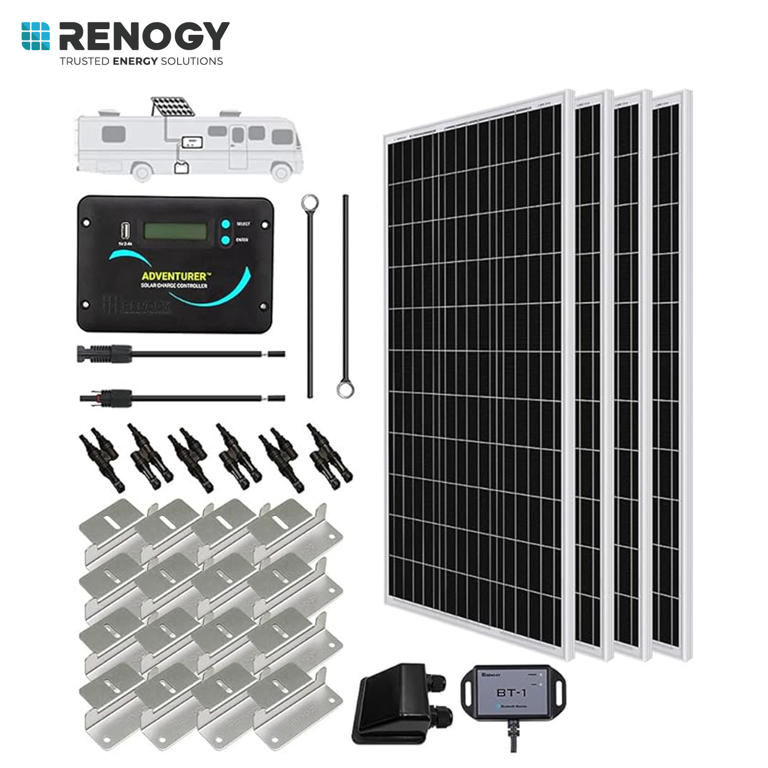 Renogy 400W 12V Monocrystalline Solar RV Kit Off-Grid Kit w/30A PWM LCD Charge