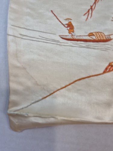 VTG Chinese Hand Embroidered Silk Panel Unframed 19x13 Mountain Landscape Boat - Picture 7 of 15