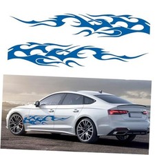 Universal Car Body Side Sticker Vinyl Flame Graphics Racing Sports Stripe Blue