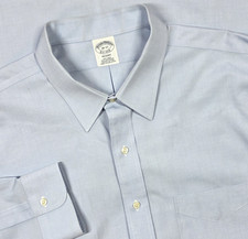 BROOKS BROTHERS Men Regent Button Up Dress Shirt18-37 Blue Solid Long Sleeve
