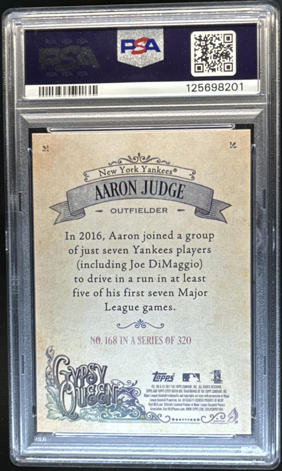 2017 Topps Gypsy Queen Aaron Judge Rookie RC #168a Yankees PSA 10 GEM MINT view 2