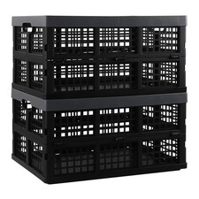 34 Quart Plastic Milk Crates Stackable, Collapsible Storage Crate, 2 Packs