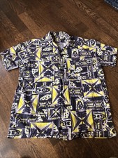 Vintage 60 s Loop Collar Hawaiian Shirt Large Cotton Dark Color Rockabilly