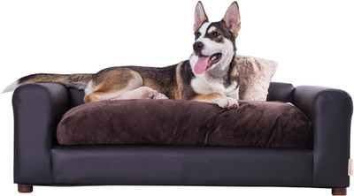 Luxurious Espresso Leatherette Pet Sofa for Medium/Large Dogs