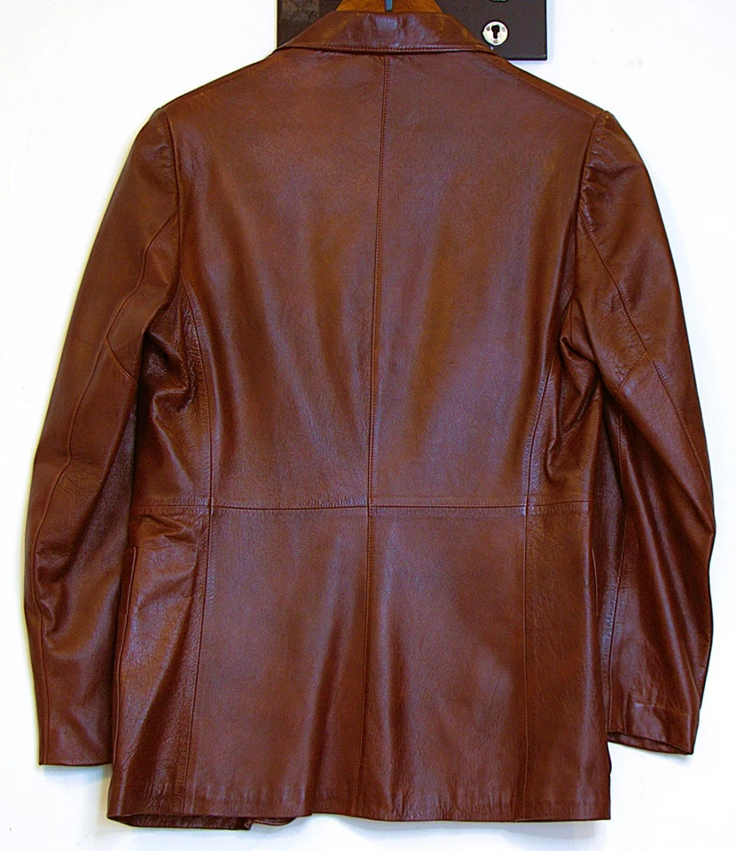 Blazer Años 70 Cuero Moda por Harry Pollack Marrón Chaqueta Bolsillos Muesca Solapa 40 Foto 4 de 4