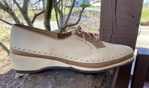 NOS Vintage Penaljos Soft White & Beige Leather US 8.5 M Saddle Shoe Style 50’s - Picture 5 of 10