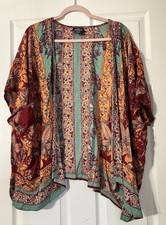 Angie Floral Maroon and Teal Boho Kimono Size Medium Women's