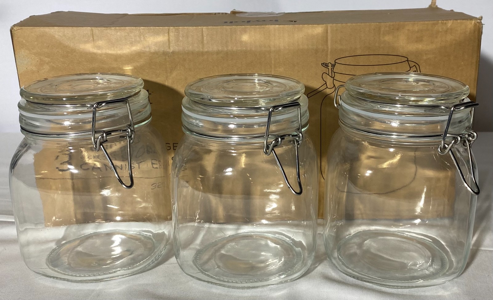 Glass Jars with Airtight Lids Set of 3 Food Storage Containers Square Mason Jar