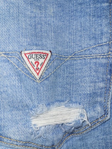 Guess wyatt short Men's Burton Rip Denim Shorts Blue Denim Size 32 - Picture 3 of 6