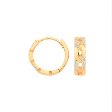 9ct Yellow Gold 0.12 Ct Diamond Set Curb Link Style Hoop Earrings (0321)