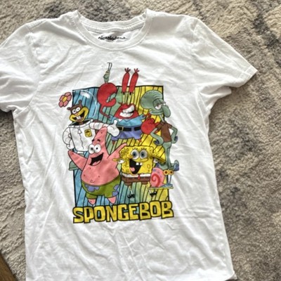 Nickelodeon SpongeBob SquarePants Unisex Kids M White Crew Tee Cotton Blend