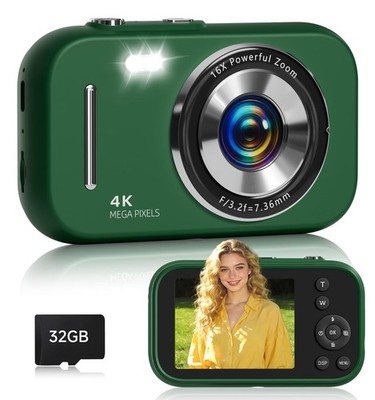 Digital Camera,4K 48MP Compact Camera fo Teens,16X Zoom Anti Shake,32GB SD Ca...